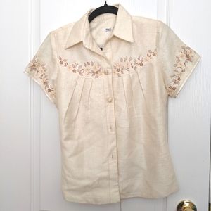 Vintage Cream Blouse with Embroidery